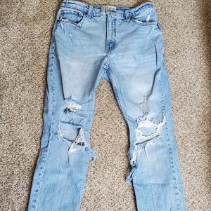 Distressed Abercrombie & Fitch Light Blue High-Rise Skinny Jeans